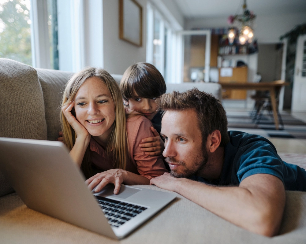 close up family laptop